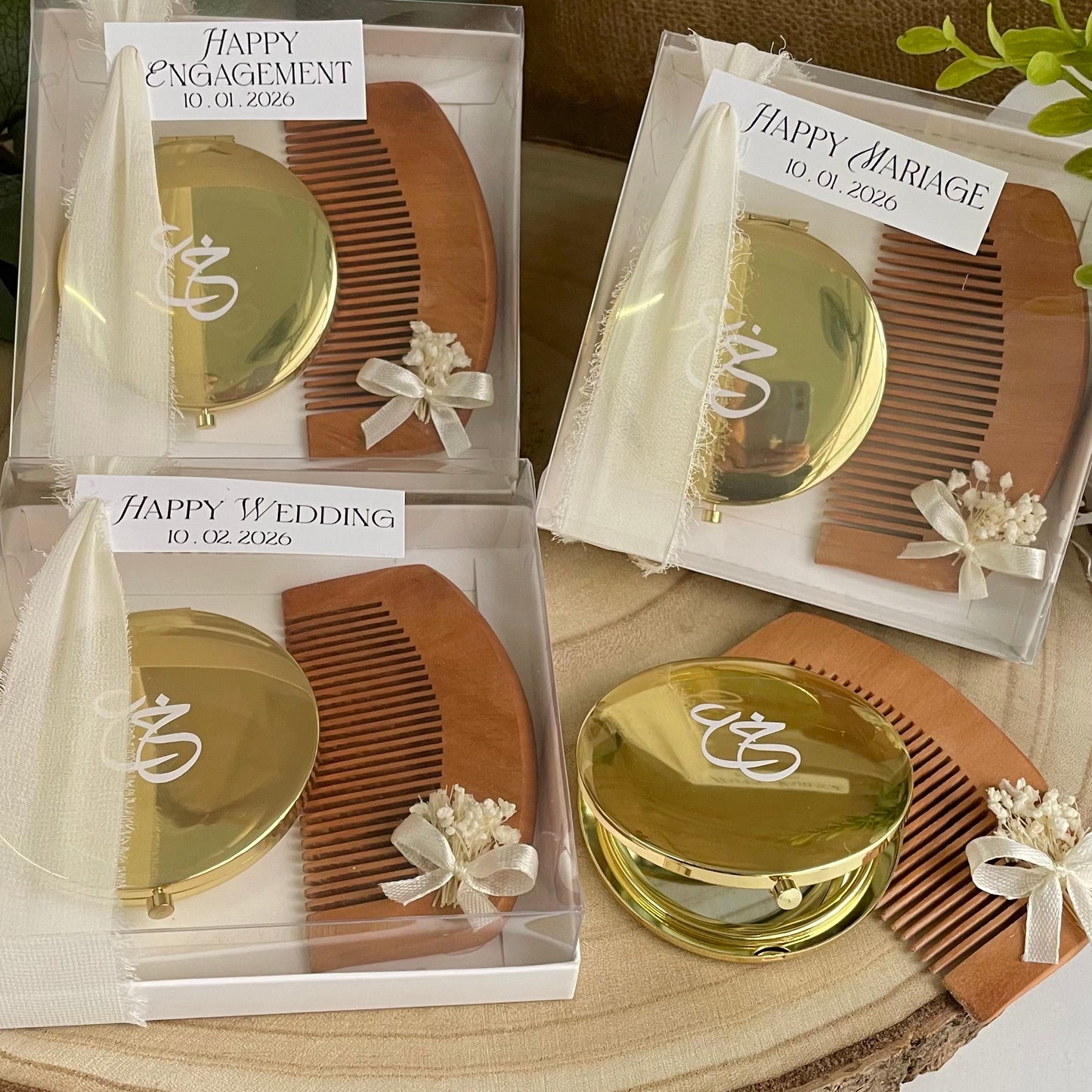 Coffret cadeau raffiné – Peigne & miroir personnalisés