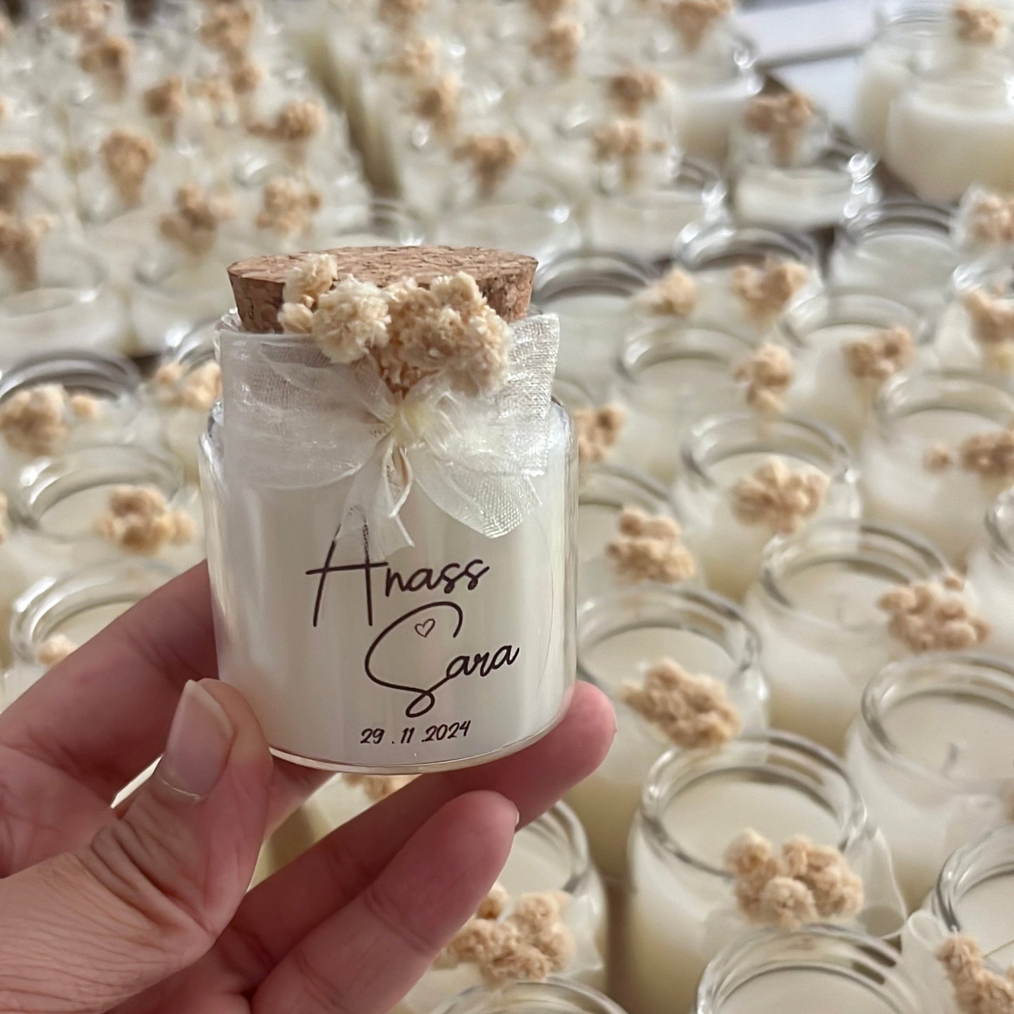 Bougie Décorative Personnalisée avec Liège et Fleurs