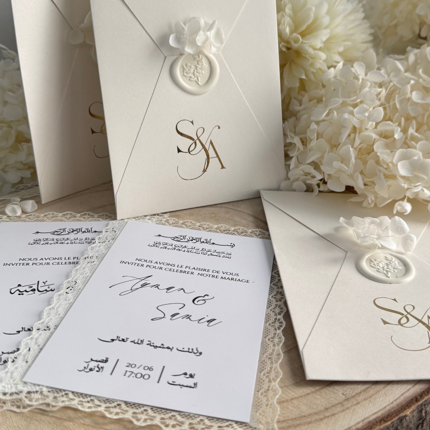 Invitation de Mariage Signature Élégante, Ivoire & Doré