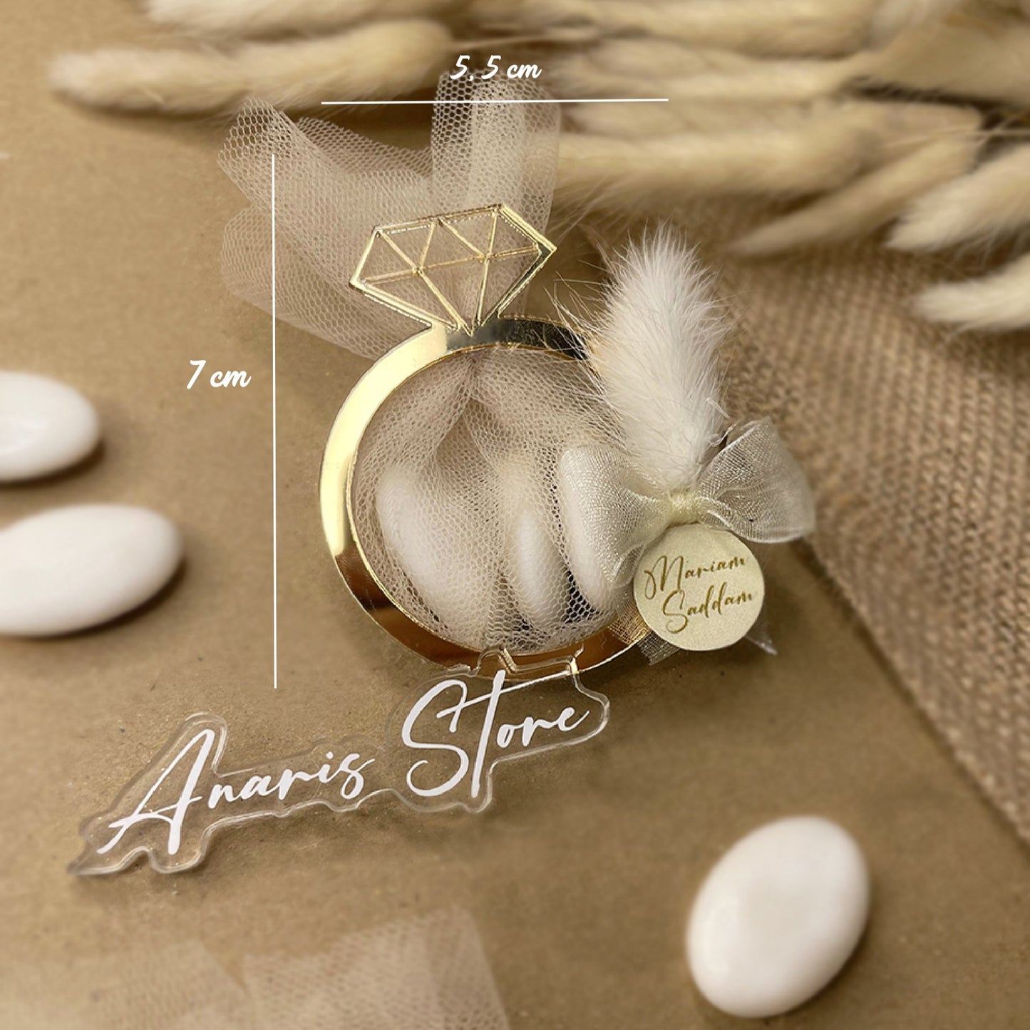 Boîte en verre personnalisée avec bagues dorée en plexiglas, Disponible en 20/25/30 pcs