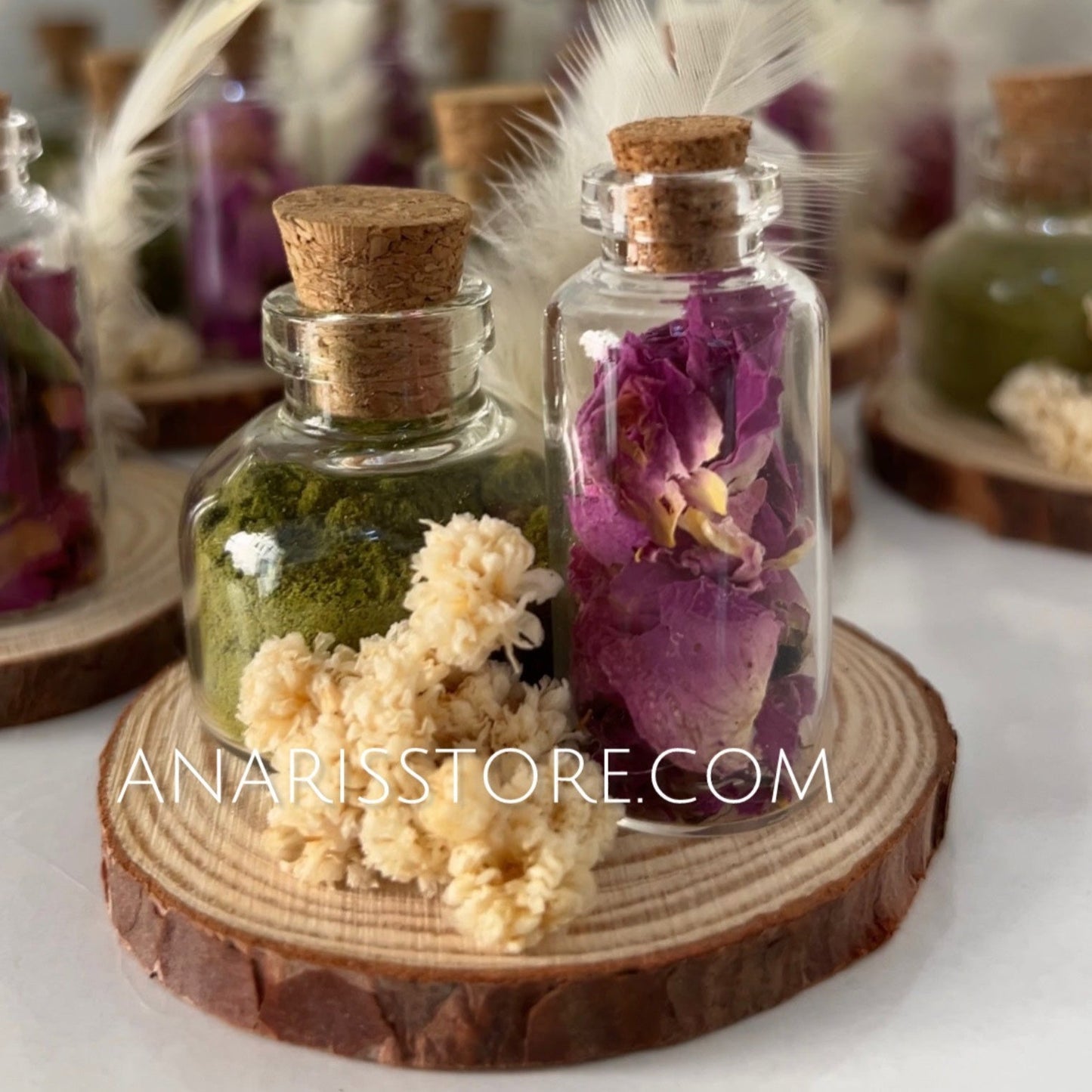 Coffret Cadeau pour Soirée Henné – Flacons en Verre avec Poudre de Henné & Fleurs Séchées