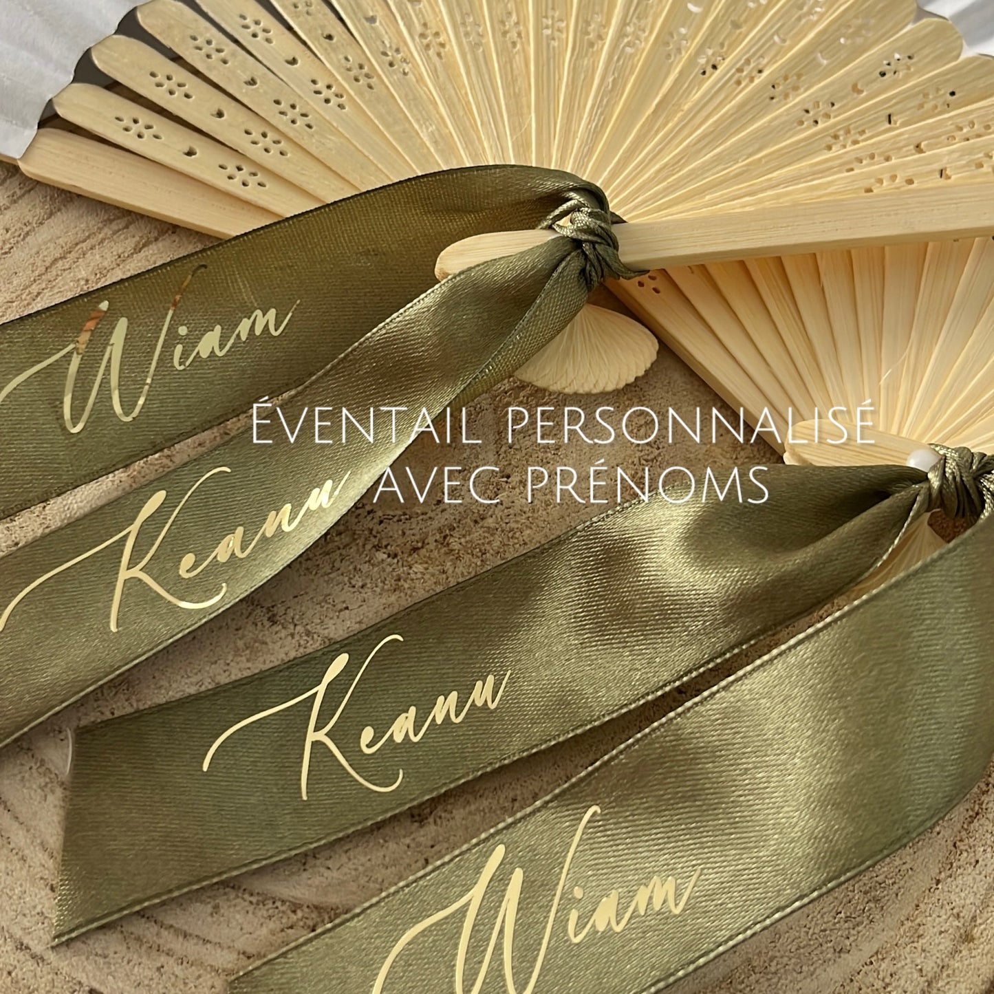 Éventail personnalisé avec ruban imprimé