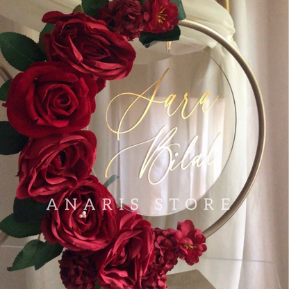 Cercle Floral Personnalisable, Décoration Élégante avec Texte à la Demande
