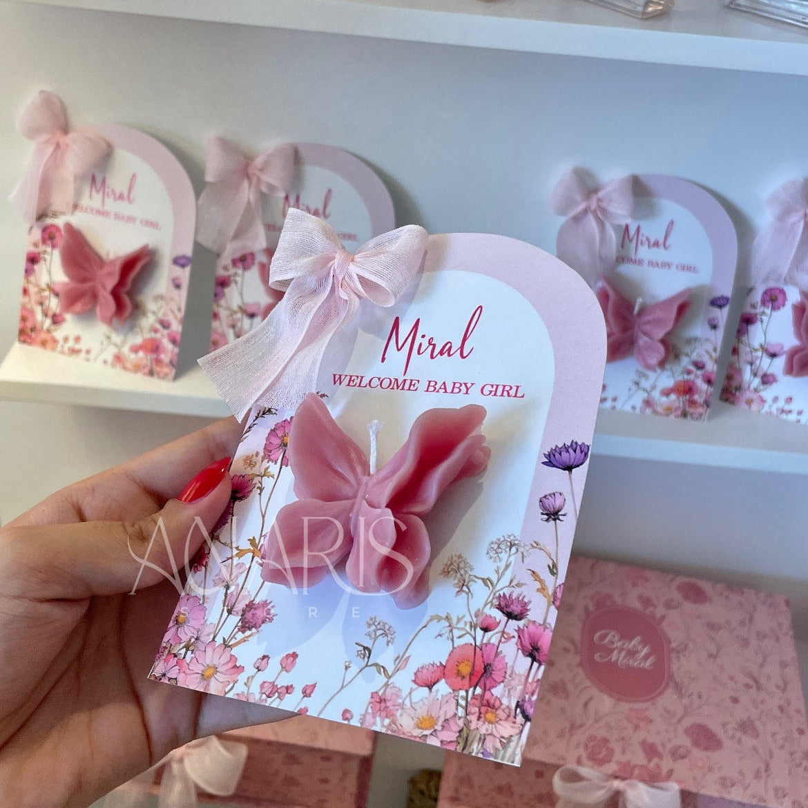 Carte personnalisée avec bougie papillon