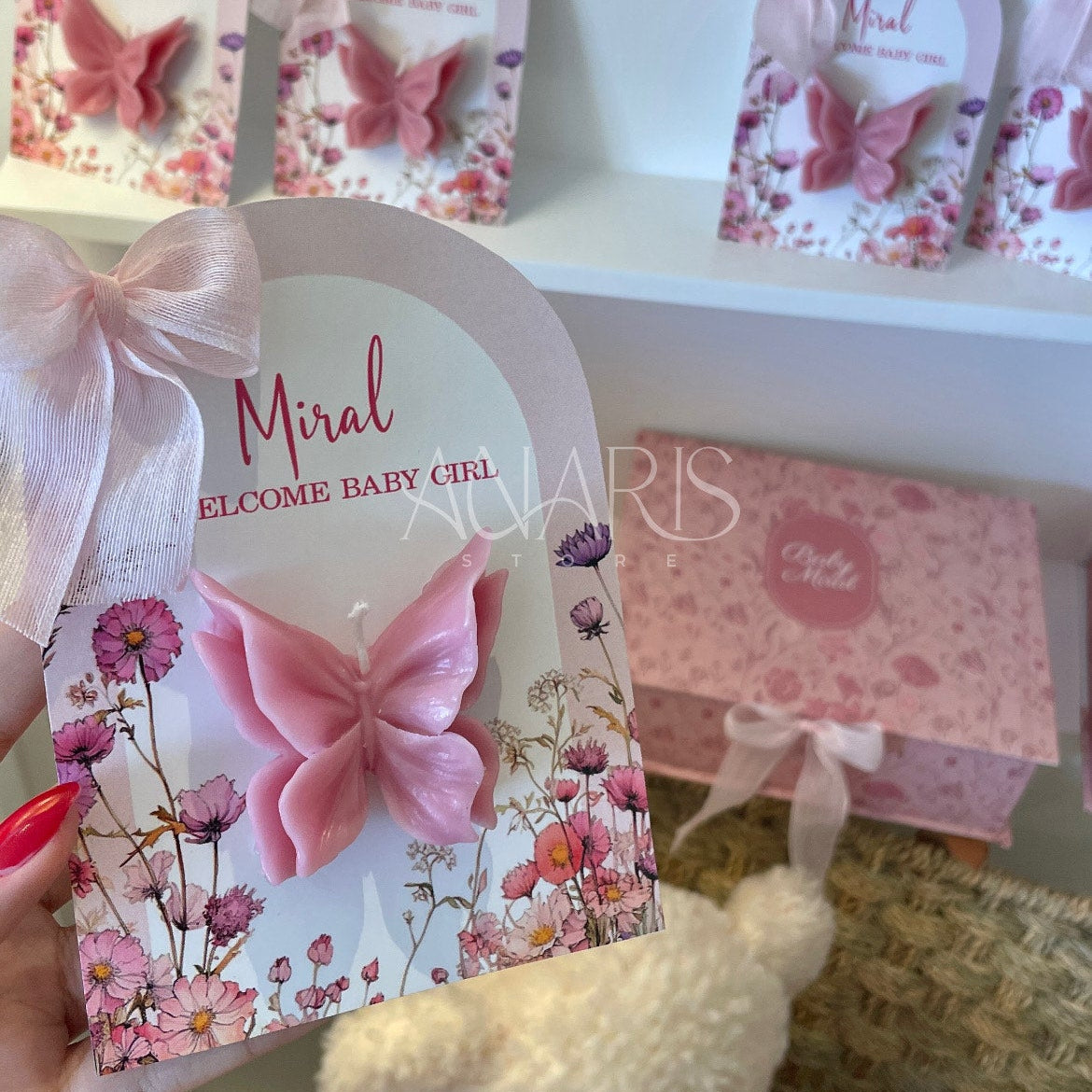 Carte personnalisée avec bougie papillon