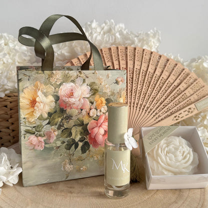 Ensemble Cadeau Personnalisé : Sac, Éventail, Bougie & Parfum