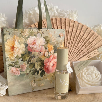 Ensemble Cadeau Personnalisé : Sac, Éventail, Bougie & Parfum