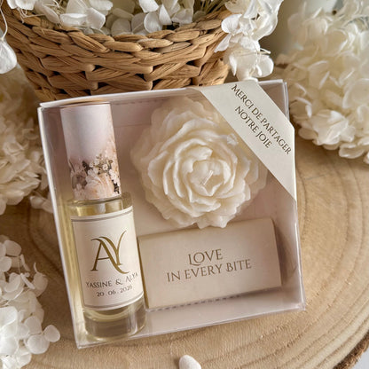 Coffret Cadeau Personnalisé – Parfum, Bougie & Chocolat