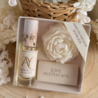 Coffret Cadeau Personnalisé – Parfum, Bougie & Chocolat