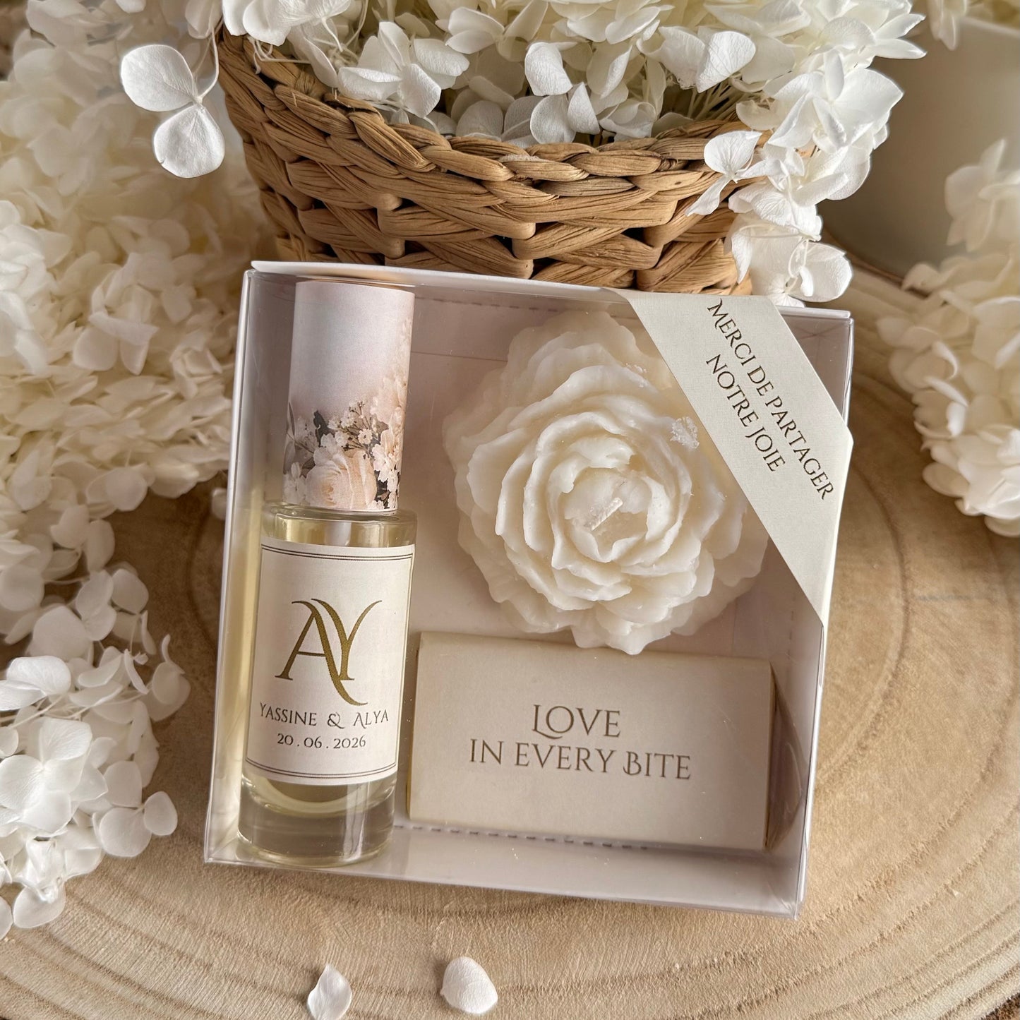 Coffret Cadeau Personnalisé – Parfum, Bougie & Chocolat