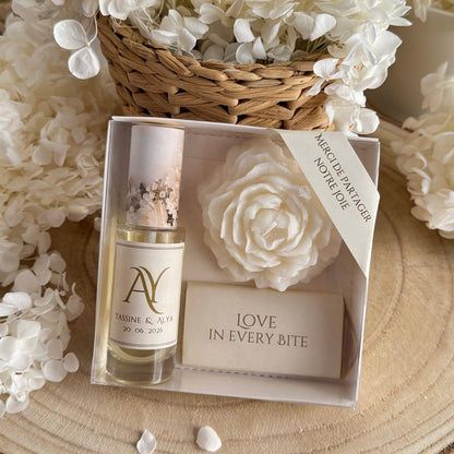 Coffret Cadeau Personnalisé – Parfum, Bougie & Chocolat