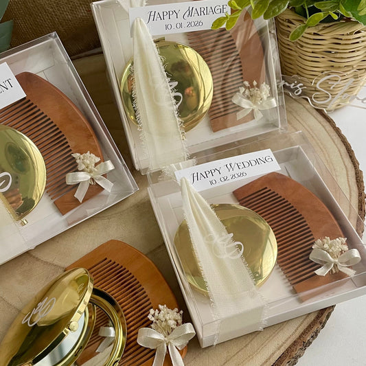Coffret cadeau raffiné – Peigne & miroir personnalisés