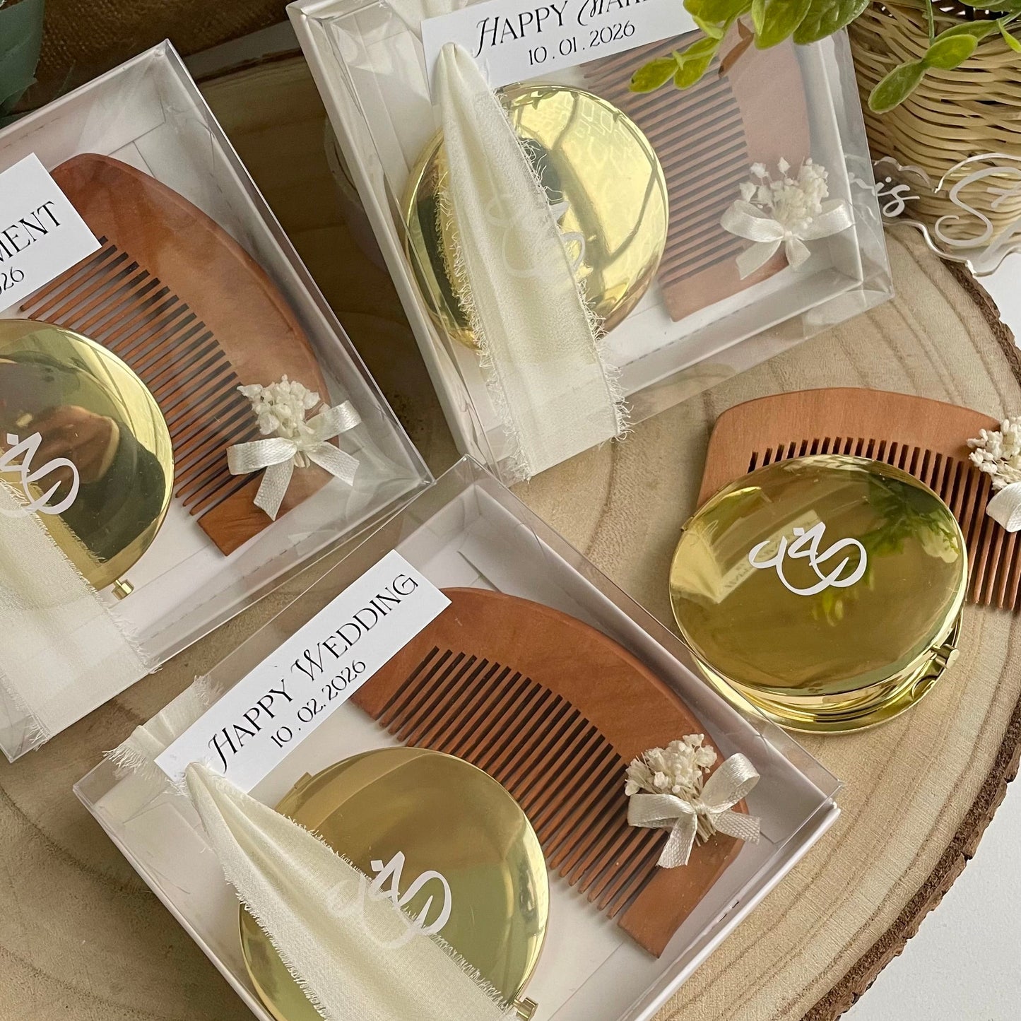 Coffret cadeau raffiné – Peigne & miroir personnalisés
