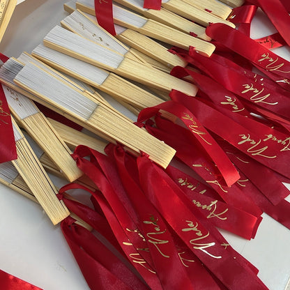 Éventail personnalisé avec ruban imprimé