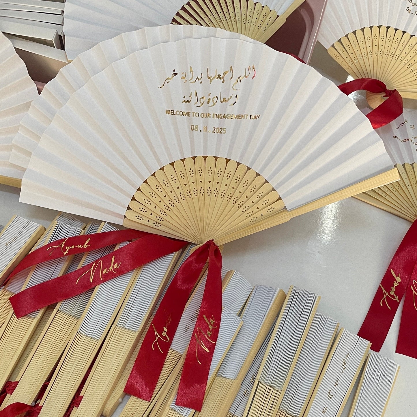 Éventail personnalisé avec ruban imprimé