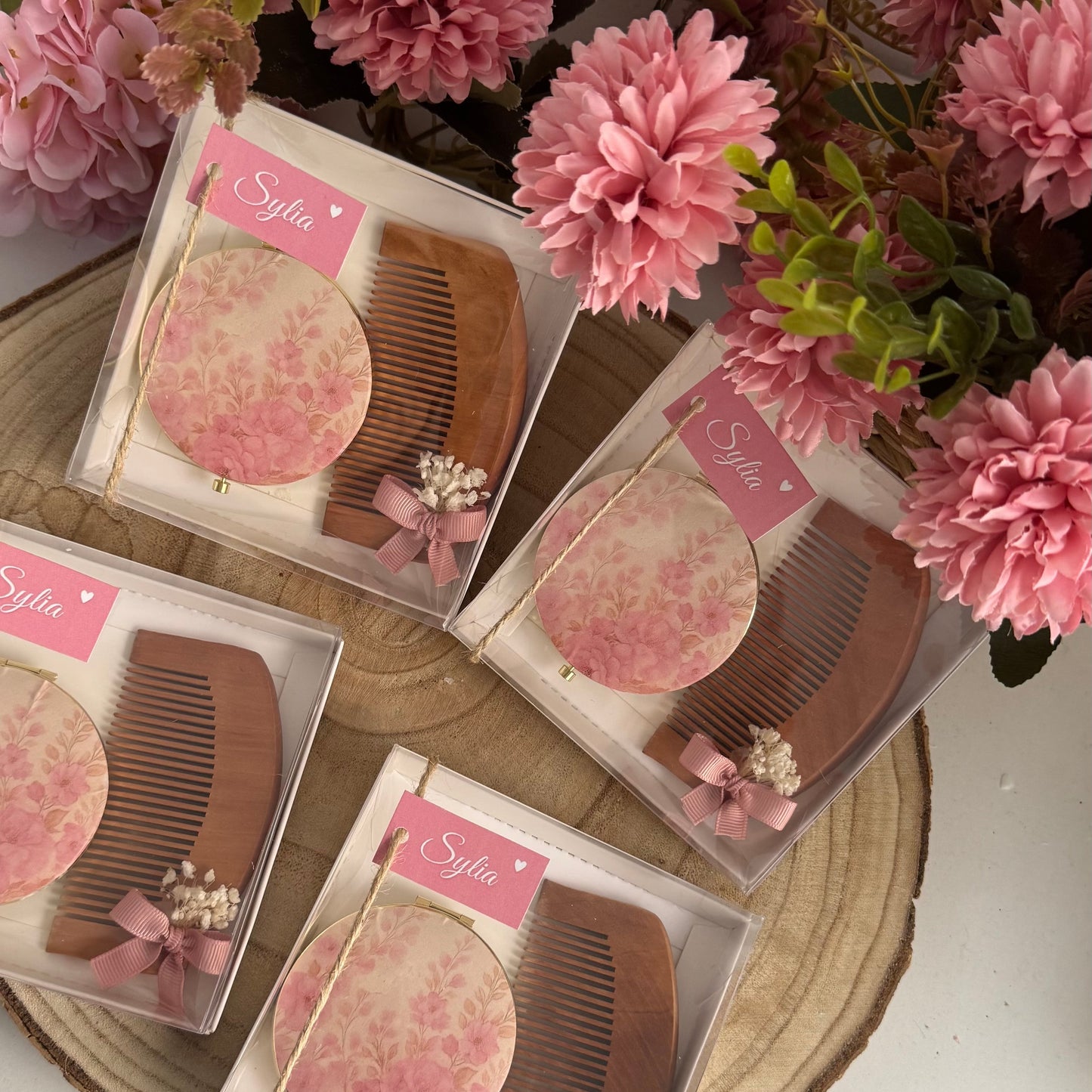 Coffret  Peigne & Miroir Personnalisé –  Élégance Naturelle
