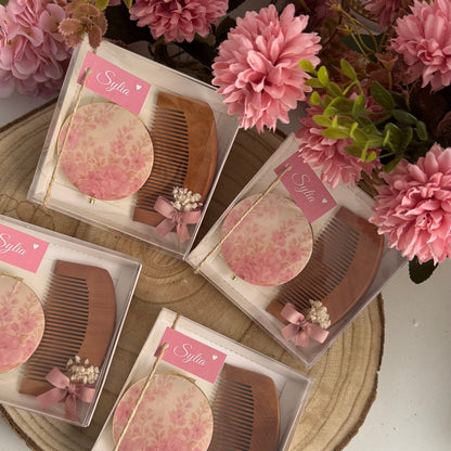 Coffret  Peigne & Miroir Personnalisé –  Élégance Naturelle