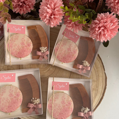 Coffret  Peigne & Miroir Personnalisé –  Élégance Naturelle