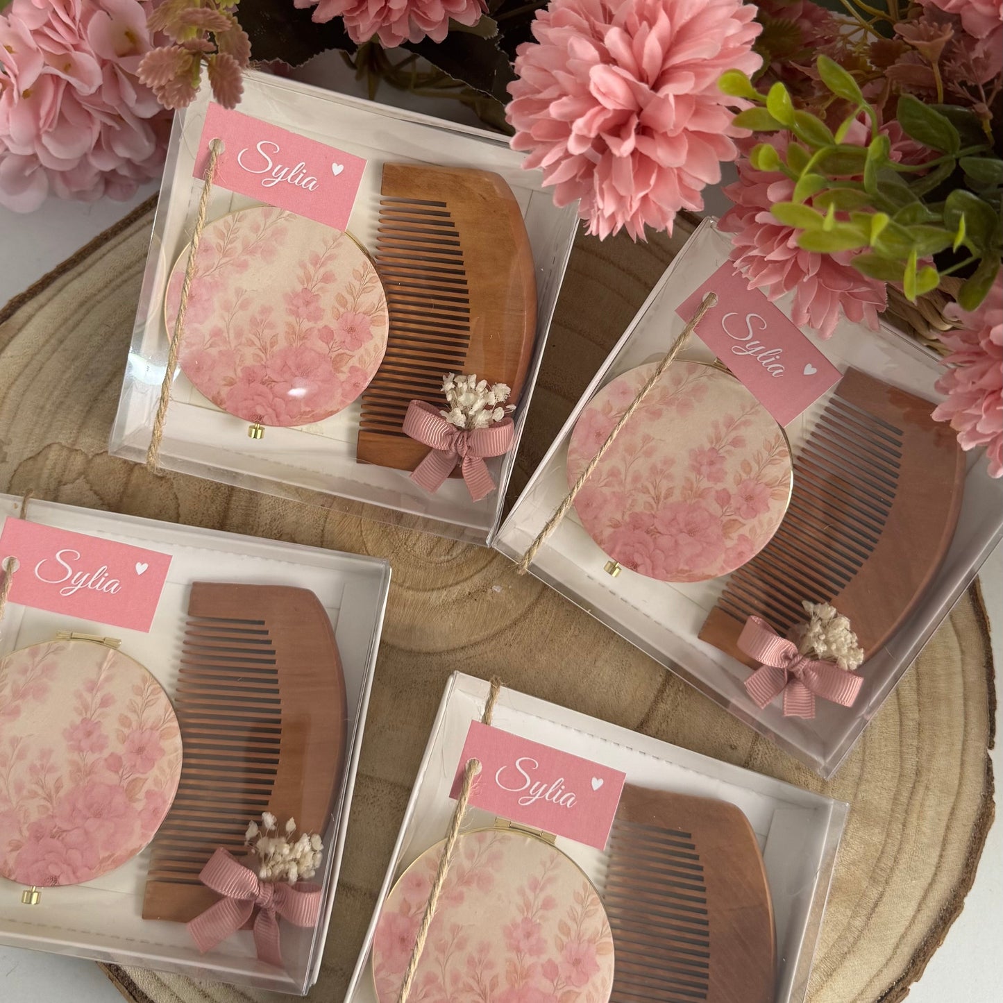 Coffret  Peigne & Miroir Personnalisé –  Élégance Naturelle