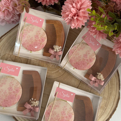 Coffret  Peigne & Miroir Personnalisé –  Élégance Naturelle