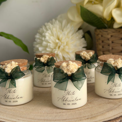 Bougie Décorative Personnalisée avec Liège et Fleurs