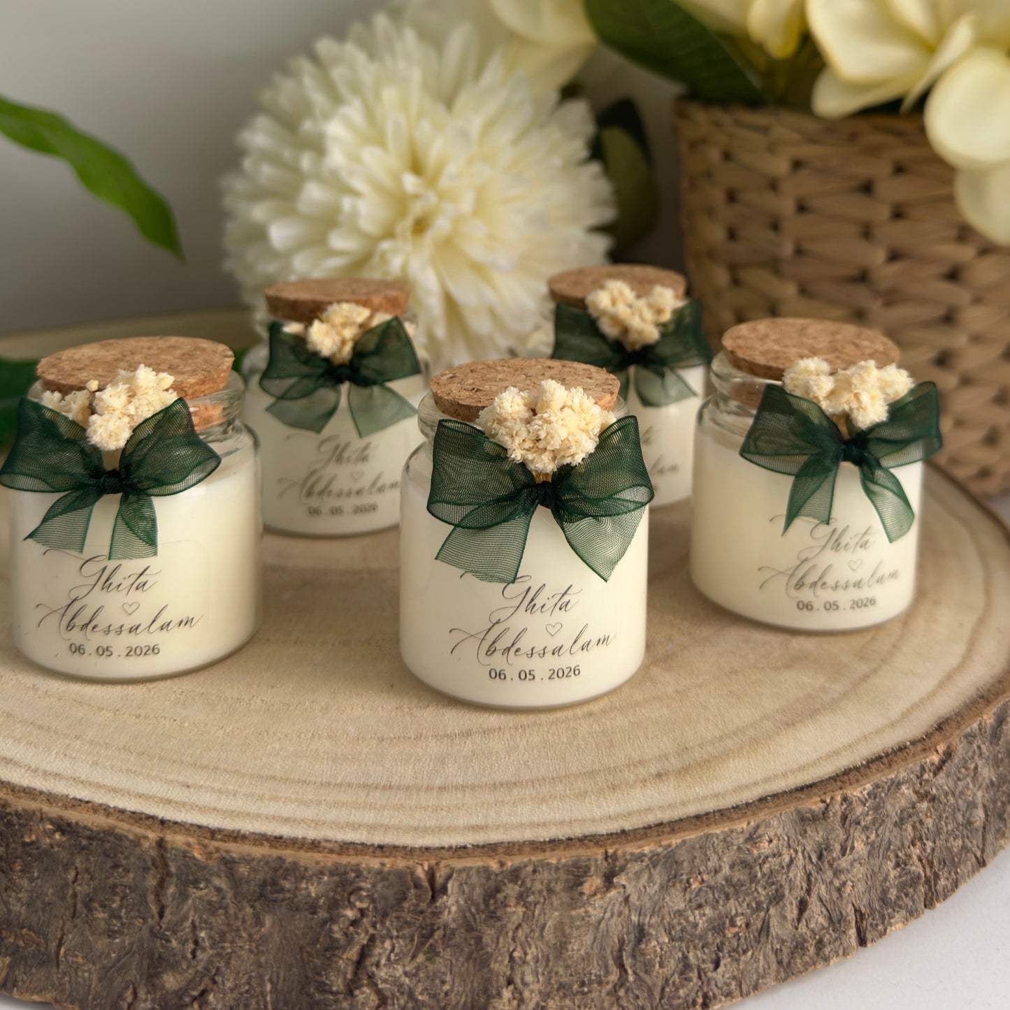 Bougie Décorative Personnalisée avec Liège et Fleurs