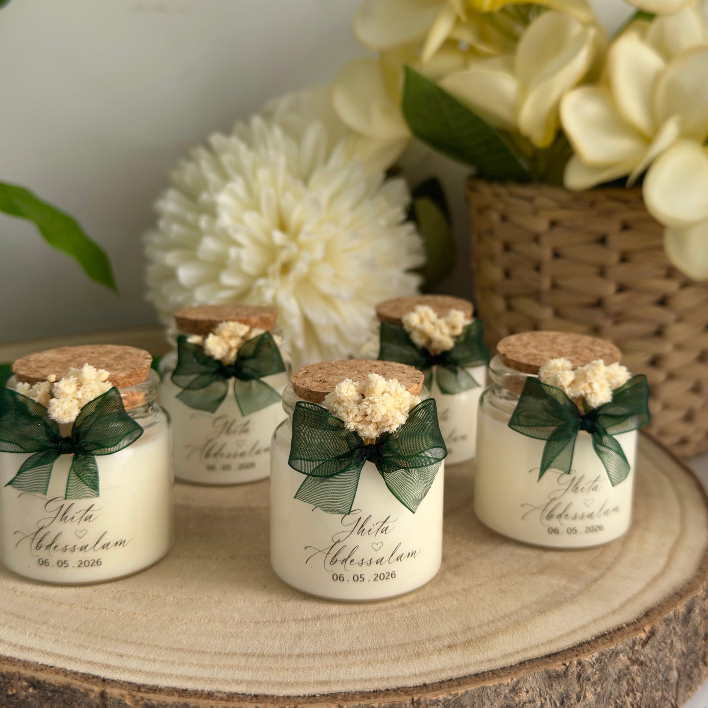 Bougie Décorative Personnalisée avec Liège et Fleurs
