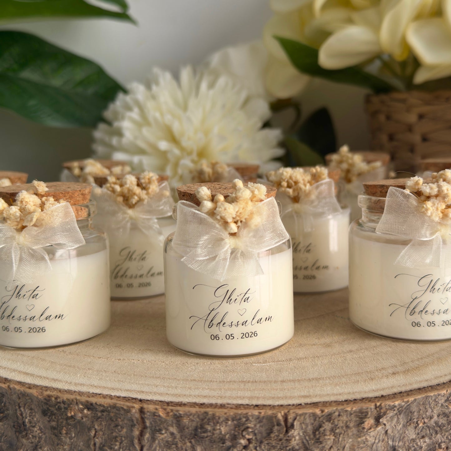 Bougie Décorative Personnalisée avec Liège et Fleurs