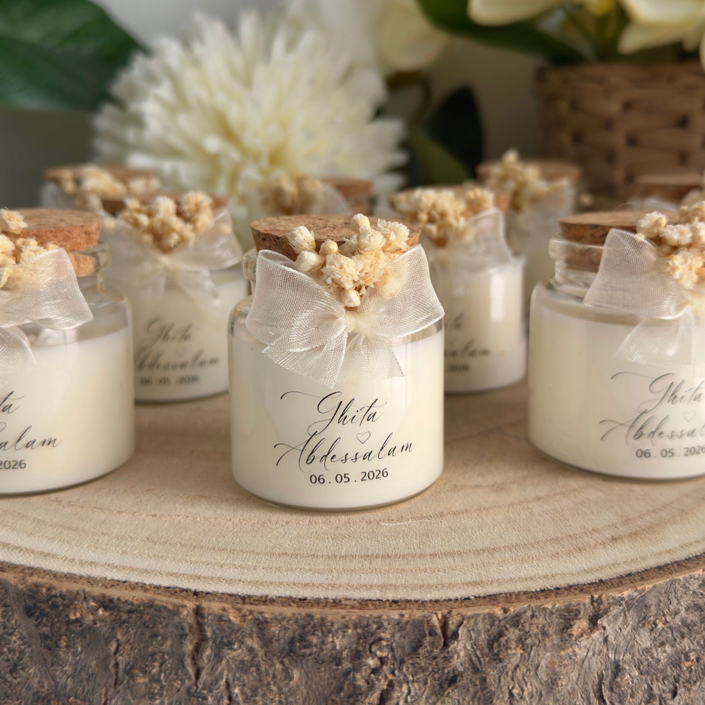 Bougie Décorative Personnalisée avec Liège et Fleurs