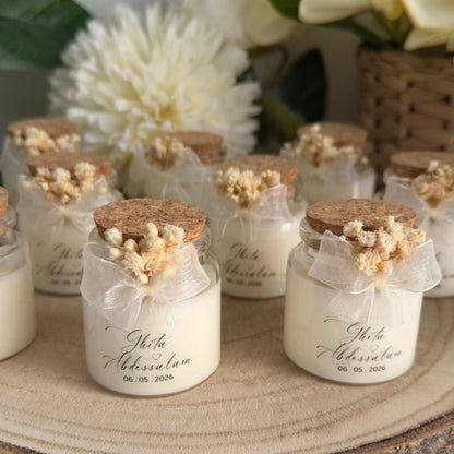 Bougie Décorative Personnalisée avec Liège et Fleurs