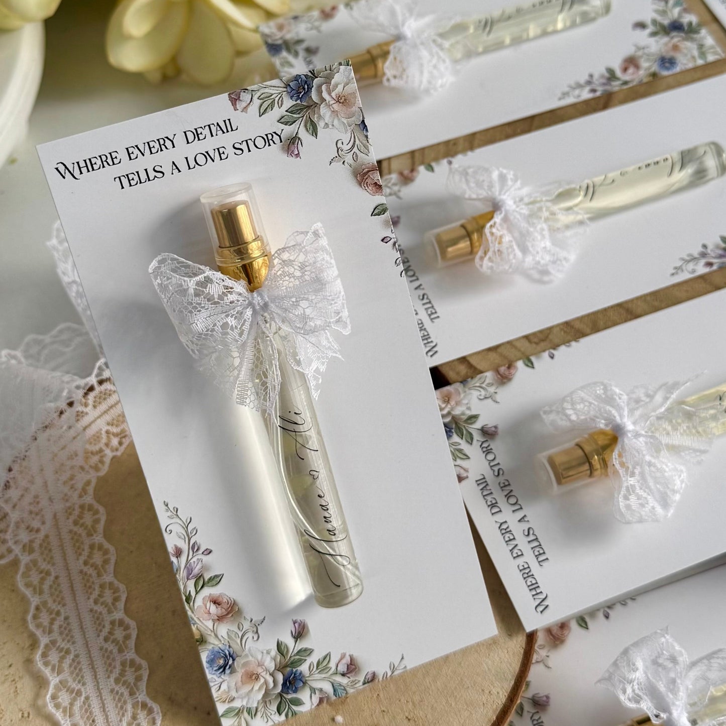 Carte personnalisée avec Mini flacon spray rempli de parfum