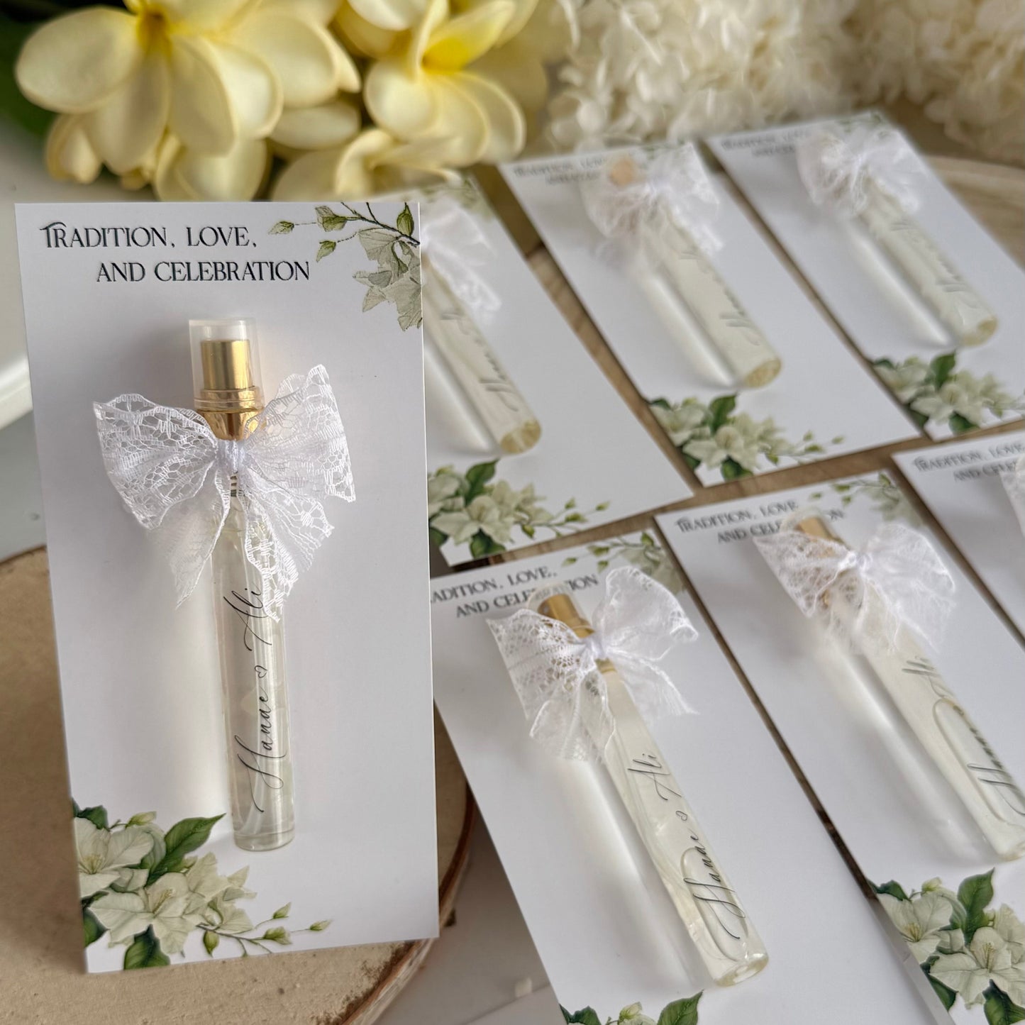 Carte personnalisée avec Mini flacon spray rempli de parfum