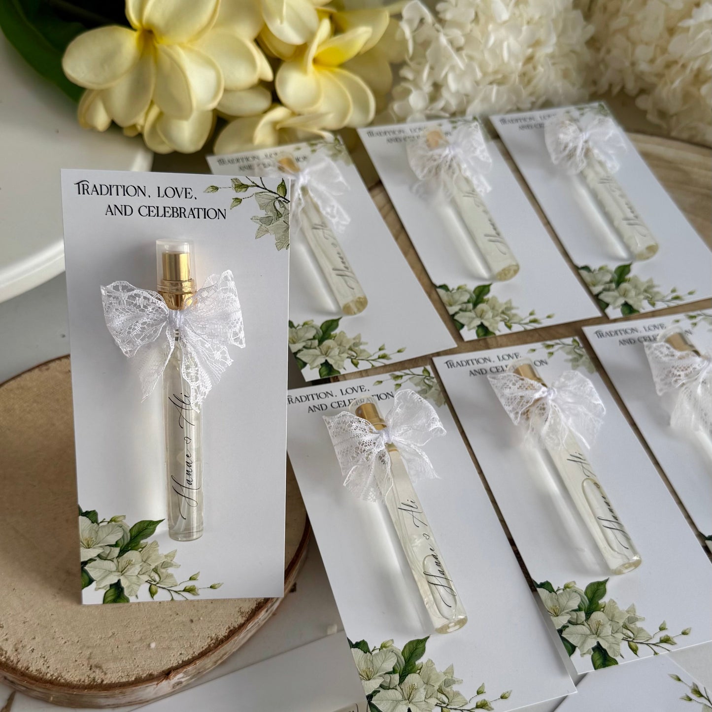 Carte personnalisée avec Mini flacon spray rempli de parfum