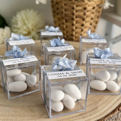 Boîte à Dragées Transparente Personnalisée avec Fleurs