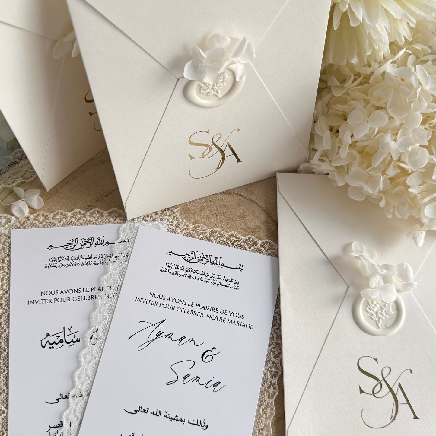 Invitation de Mariage Signature Élégante, Ivoire & Doré