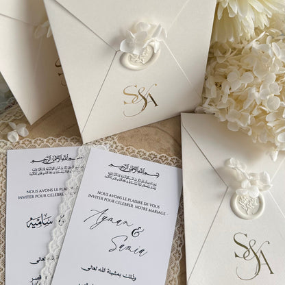 Invitation de Mariage Signature Élégante, Ivoire & Doré