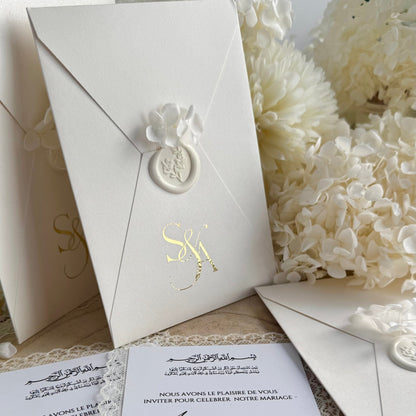 Invitation de Mariage Signature Élégante, Ivoire & Doré