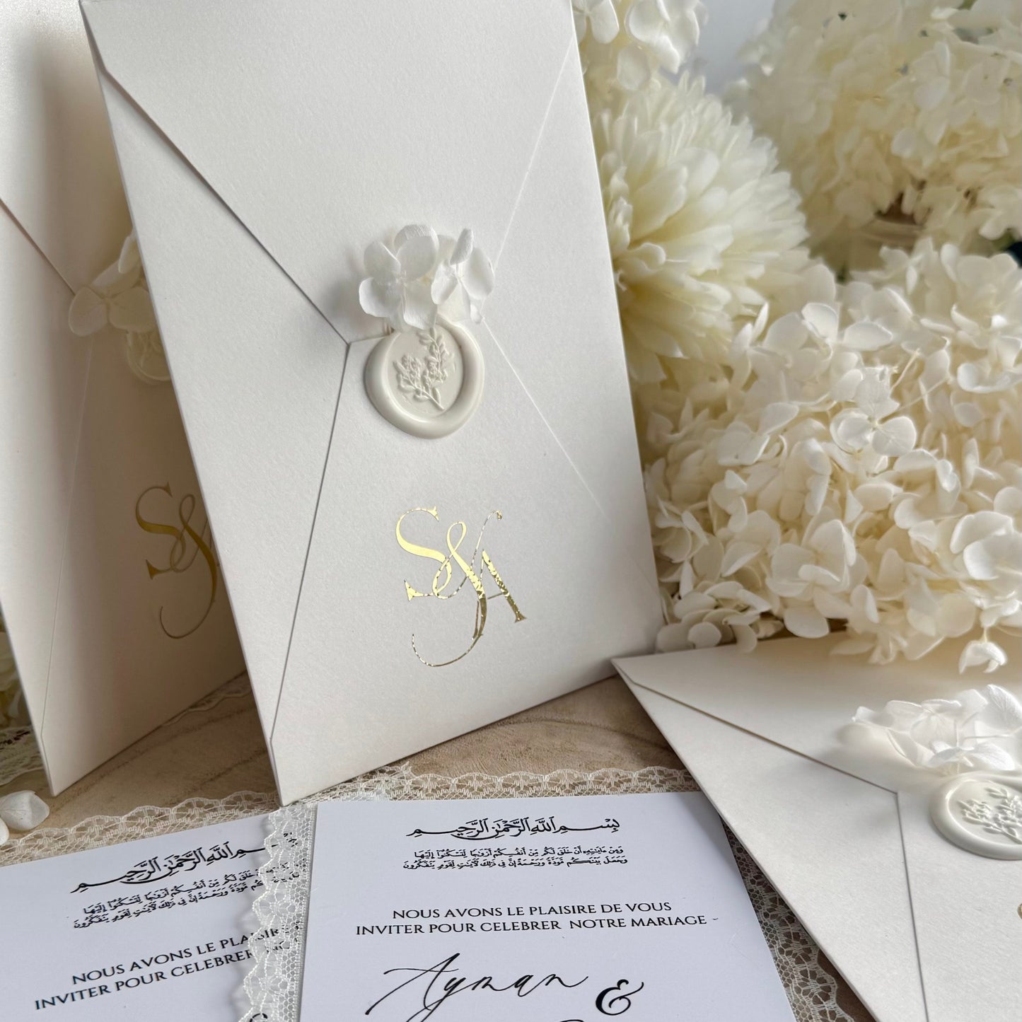 Invitation de Mariage Signature Élégante, Ivoire & Doré