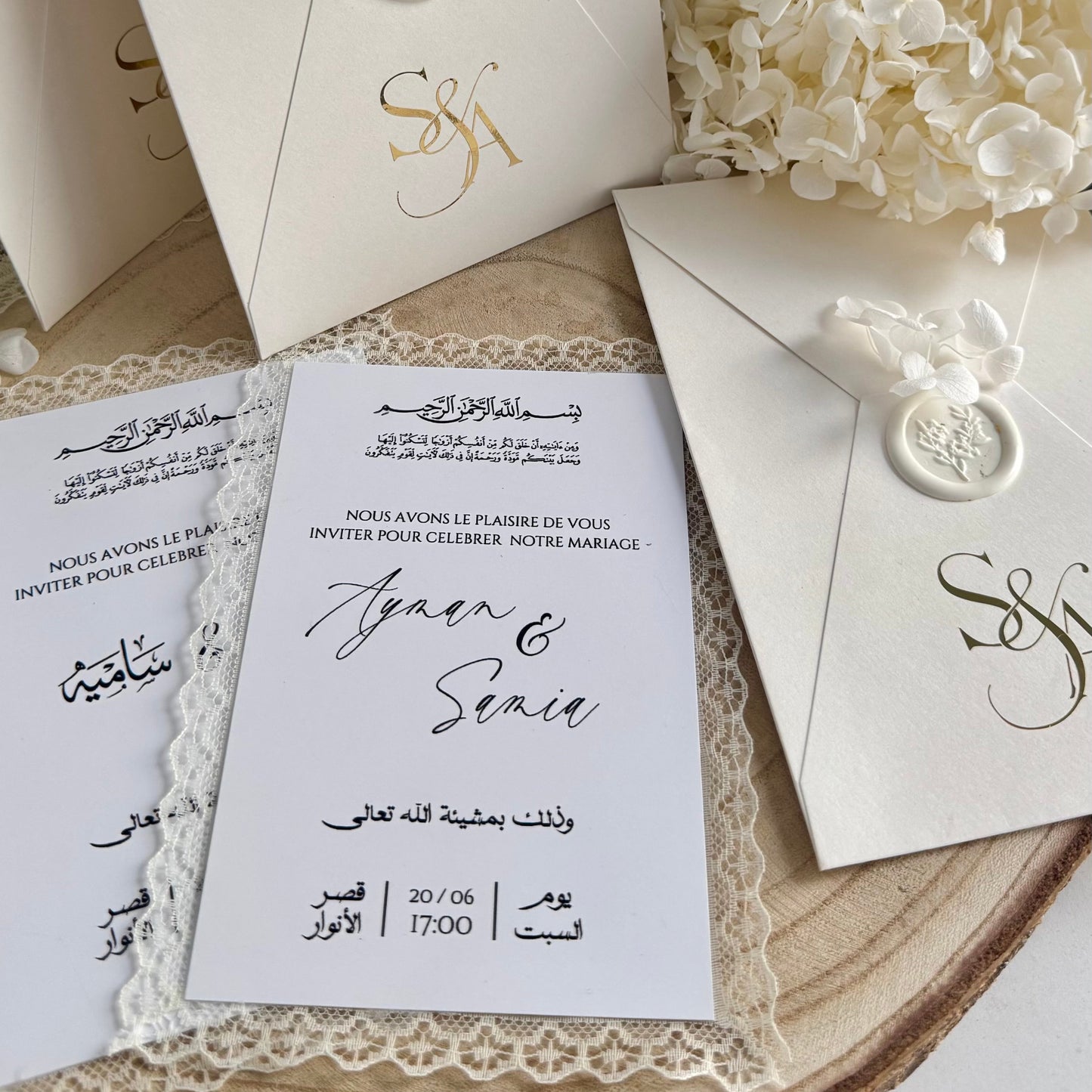 Invitation de Mariage Signature Élégante, Ivoire & Doré