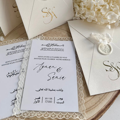 Invitation de Mariage Signature Élégante, Ivoire & Doré