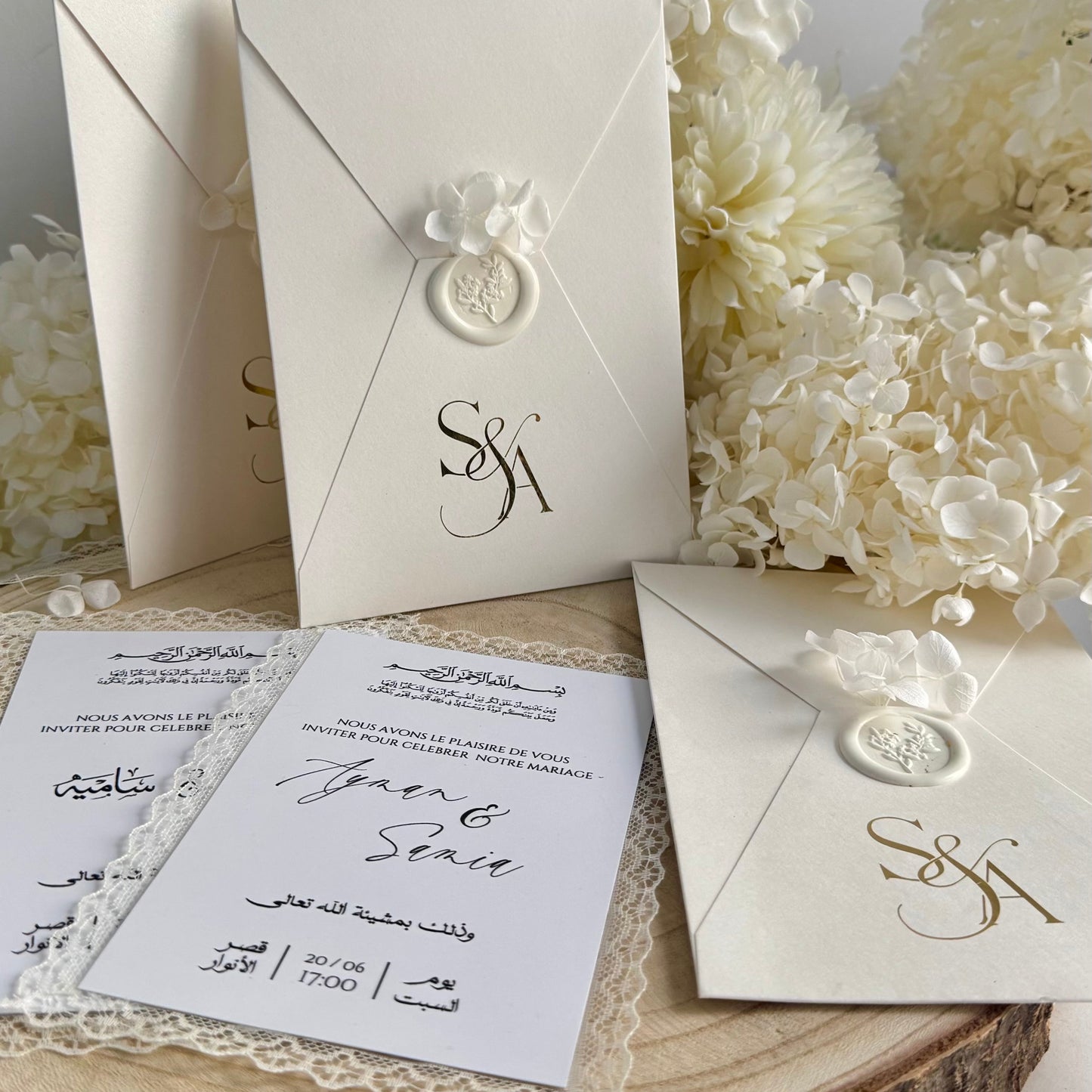 Invitation de Mariage Signature Élégante, Ivoire & Doré