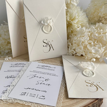 Invitation de Mariage Signature Élégante, Ivoire & Doré