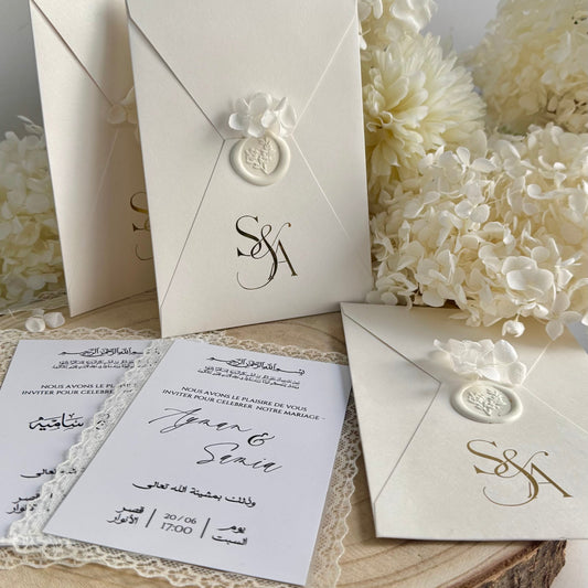 Invitation de Mariage Signature Élégante, Ivoire & Doré