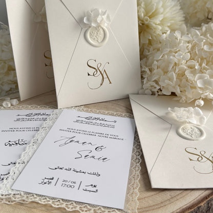 Invitation de Mariage Signature Élégante, Ivoire & Doré