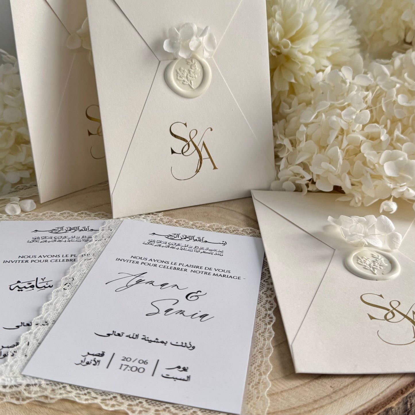 Invitation de Mariage Signature Élégante, Ivoire & Doré