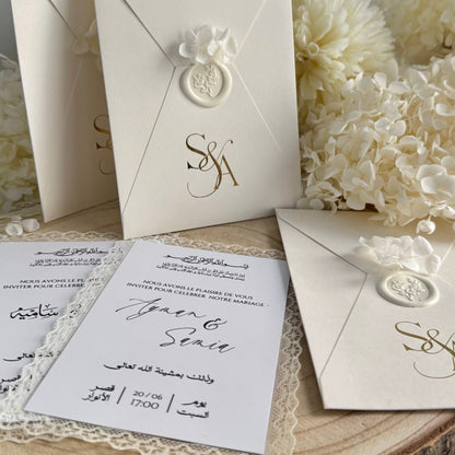 Invitation de Mariage Signature Élégante, Ivoire & Doré