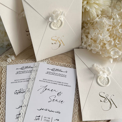 Invitation de Mariage Signature Élégante, Ivoire & Doré