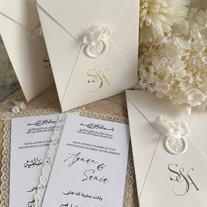 Invitation de Mariage Signature Élégante, Ivoire & Doré