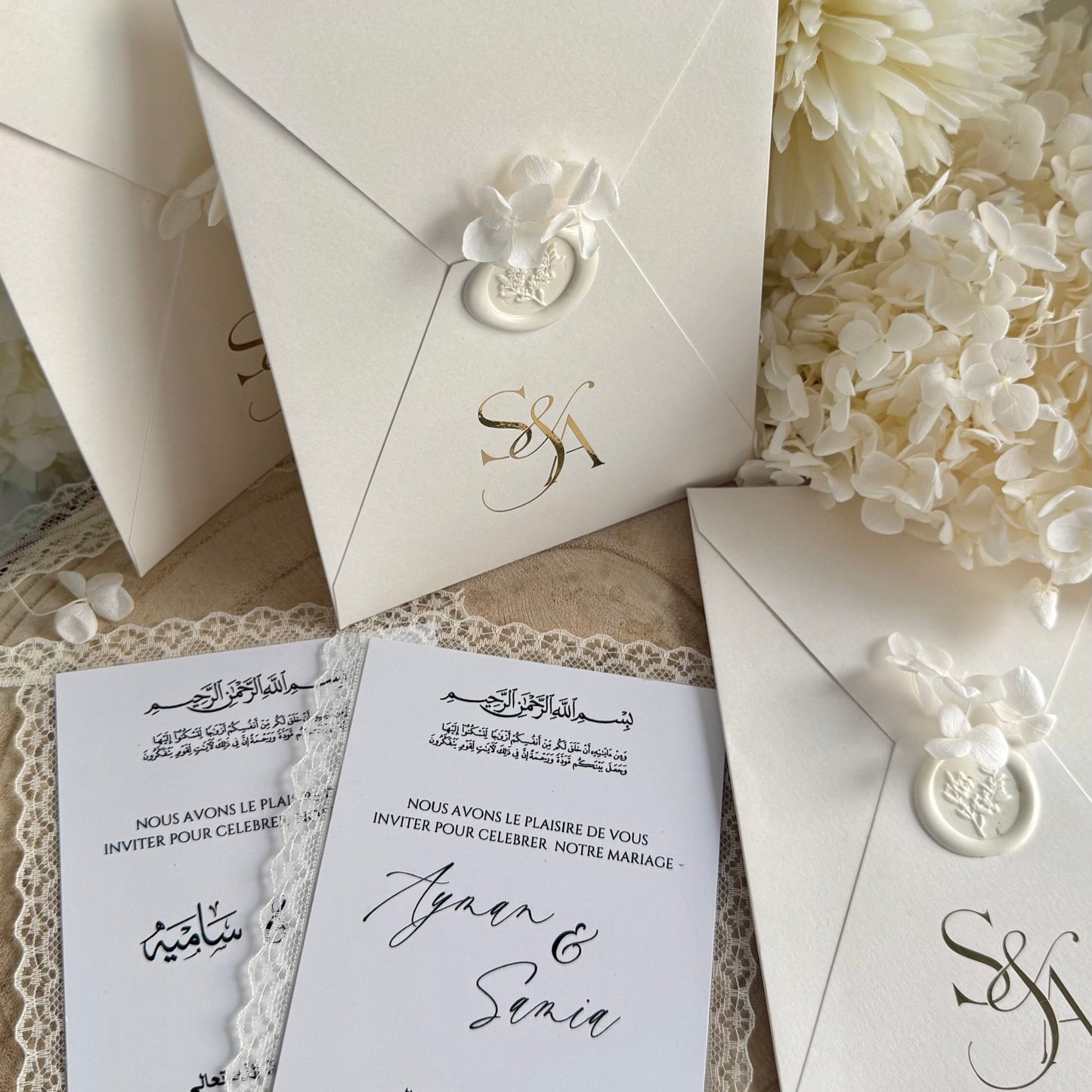 Invitation de Mariage Signature Élégante, Ivoire & Doré