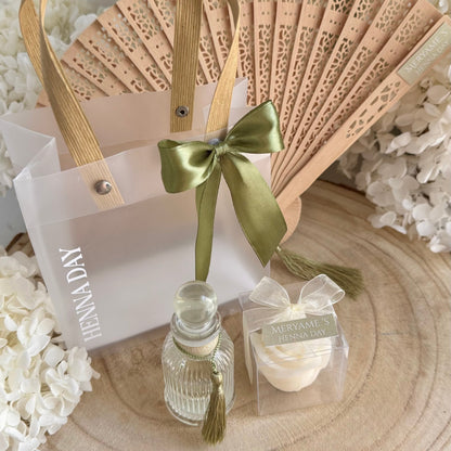 Coffret Henna Day – Éventail, Parfum Fleur d’Oranger & Bougie Personnalisés
